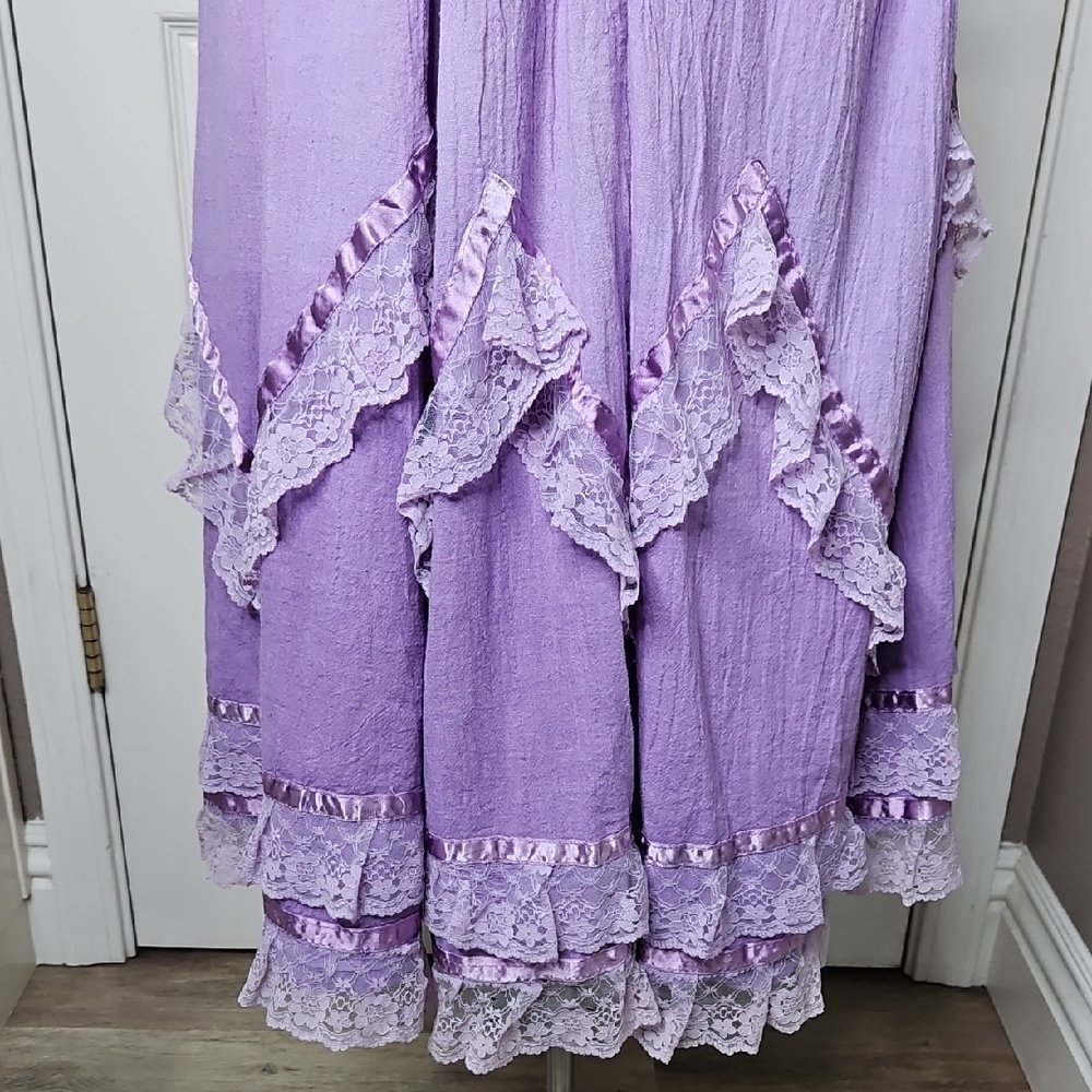 Vintage Boho Lace Ruffled Ombre Lavender Lace Baby Doll Dress Size Small Medium - Picture 9 of 16